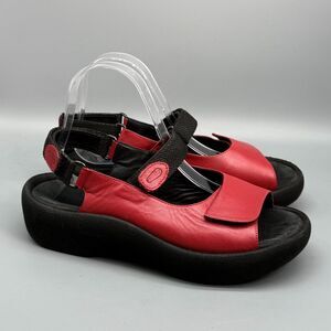 Wolky Jewel Women's 9 Red Black Leather Sandals Hook & Loop Slingback Comfort